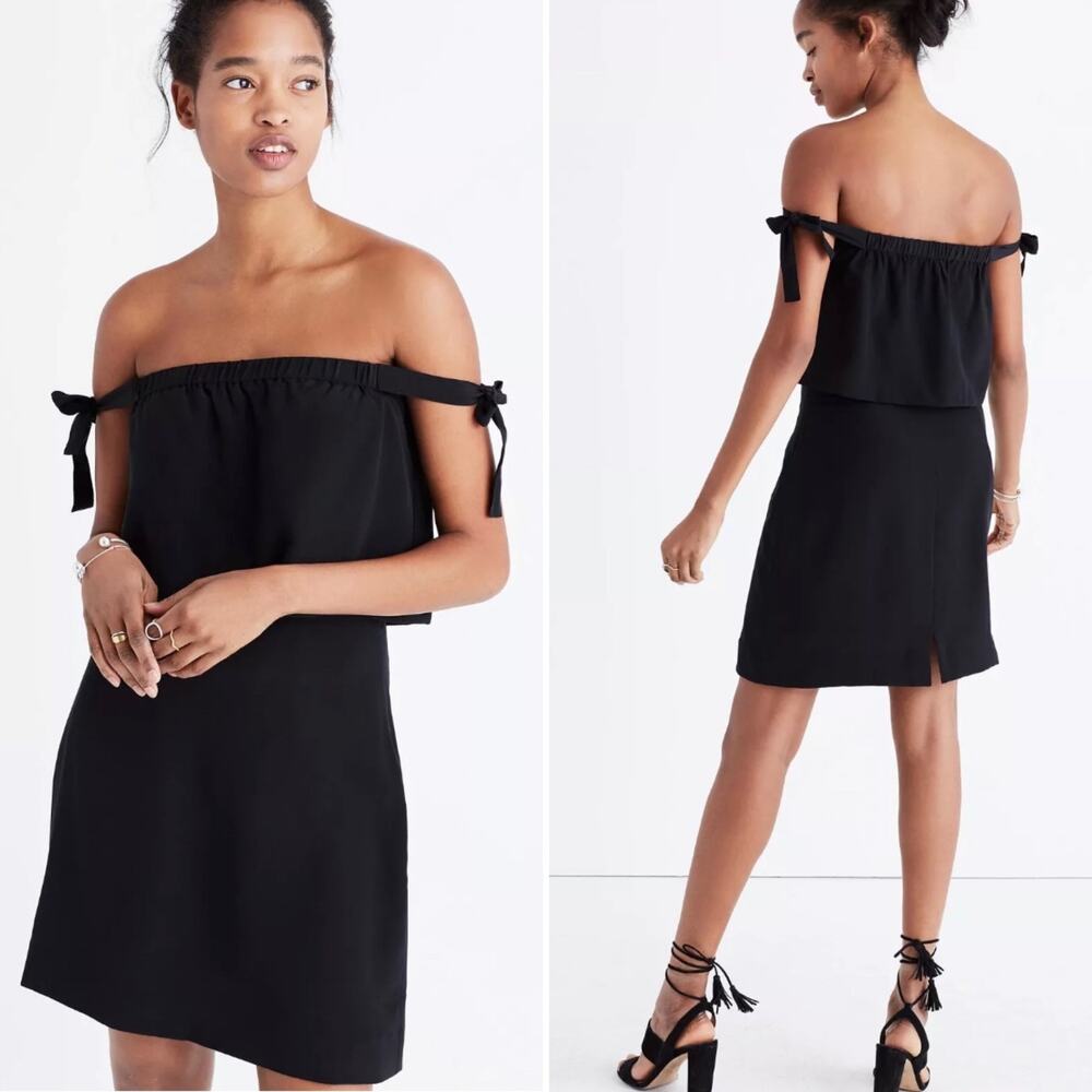 Madewell Off The Shoulder Silk Mini Black Dress Size 0